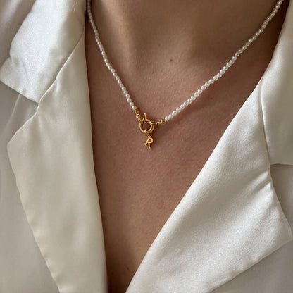 Small Pearls Choker Tiny Initial
