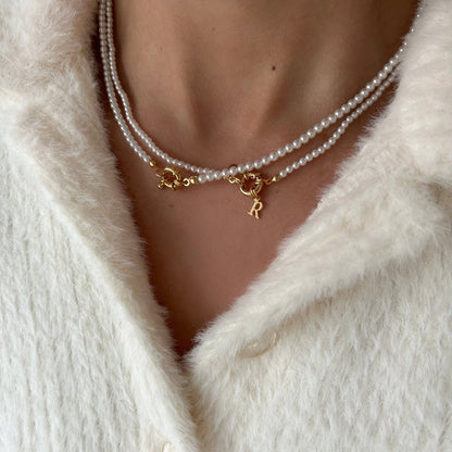Small Pearls Choker Tiny Initial