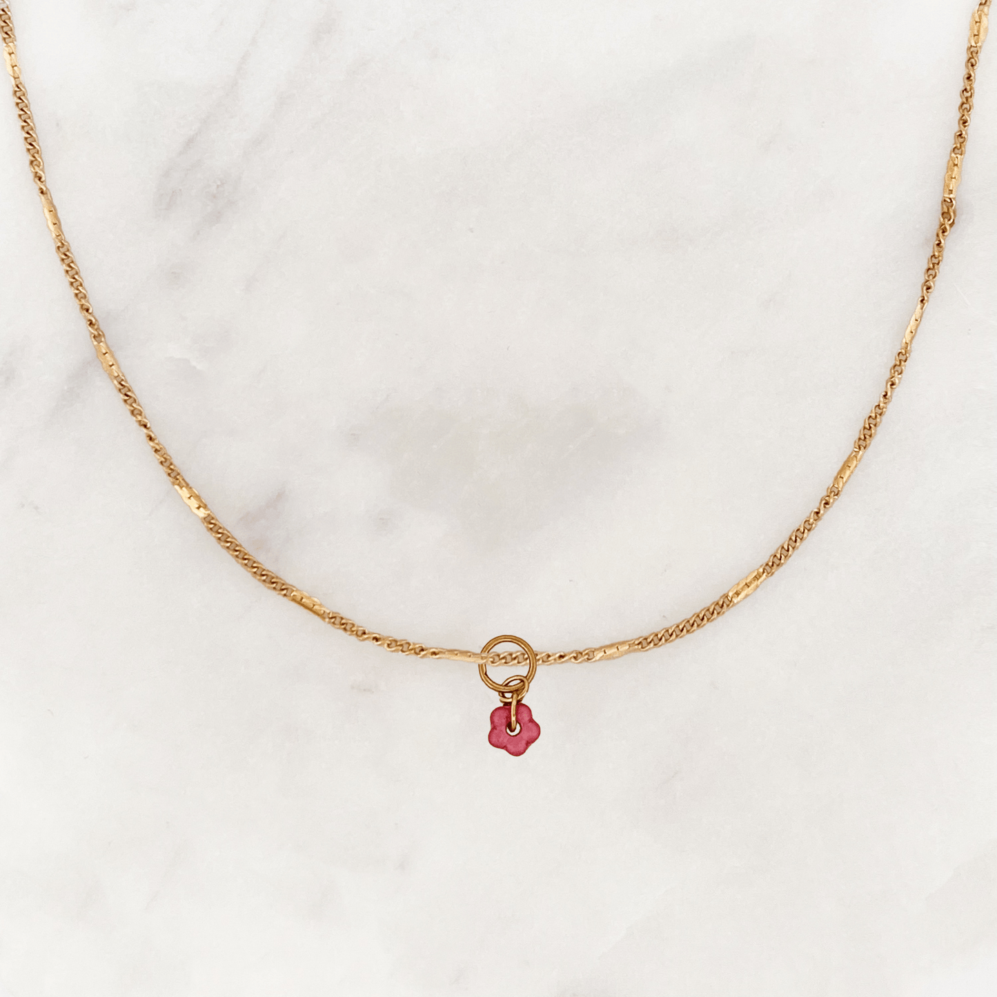 Signet Necklace Little Coral Pink Flower
