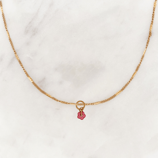 Signet Necklace Little Coral Pink Flower