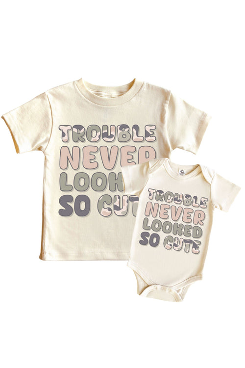 Cute Trouble Graphic Bodysuit & Kids Tee | Natural