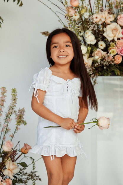 Mini Daisy Eyelet Dress - White